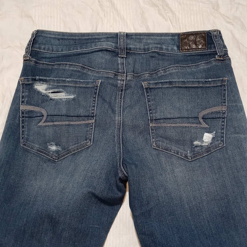 AMERICAN EAGLE TOMGIRL JEANS WOMENS 4 R ANKLE FIT HIGH-RISE PANTS DISTRESSED - Picture 4 of 6